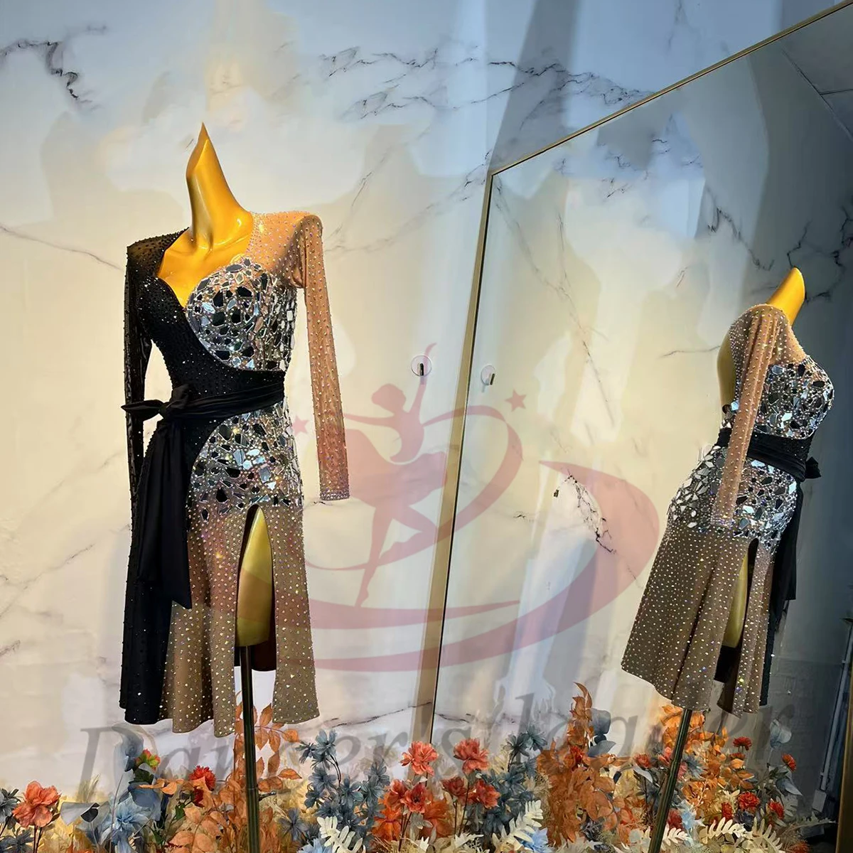 

Платье для латиноамериканских танцев, элитное, на заказ, двухцветное, с сетчатыми вставками, для танго, для женщин, взрослых и детей, профессиональная сценическая одежда