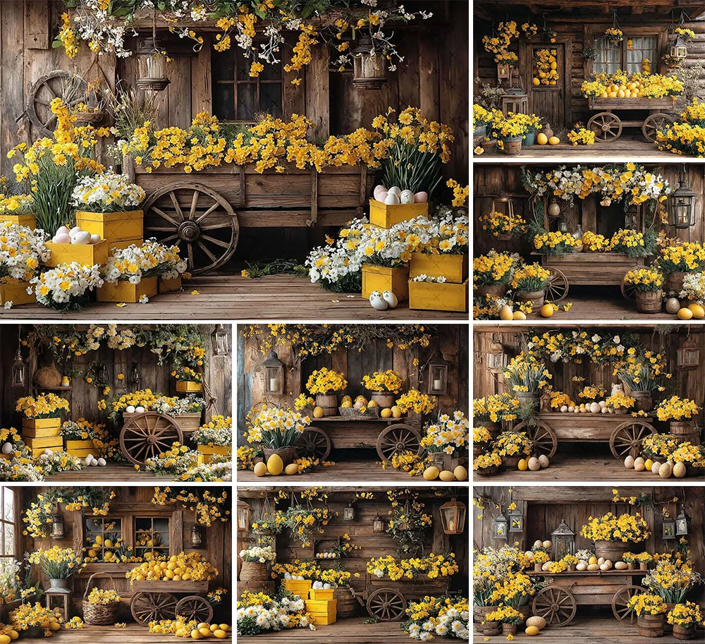 Mehofond Photography Background Spring Easter Retro Wood House Flowers Kids Birthday Party Portrait Decor Backdrop Photo Studio