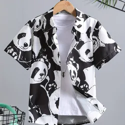 Boys Girl Cartoon Fashion Print Pattern Cute Shirt Short Sleeve Casual Shirts Children Clothes Button up Loose Holiday Shirt Top