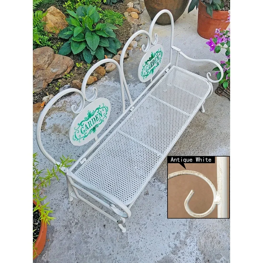 Metal Folding Bench Seat | Plant Stand | Garden Décor for Outdoor Yard Garden  Park Bench with Armrests Camping