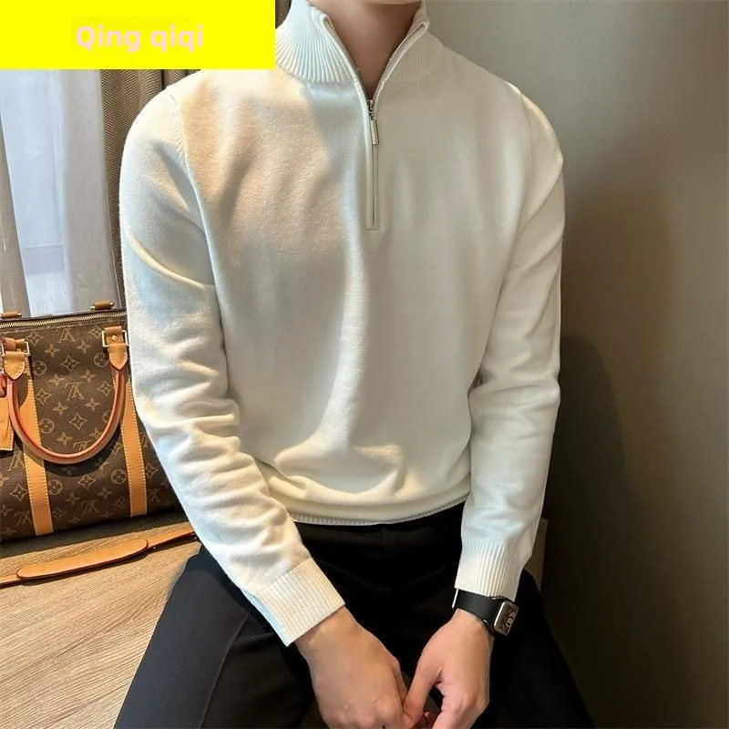 Prendas de punto con cremallera para hombre, cuello alto f, Top informal largo Sve Faionable para otoño e invierno, tela Coolmax que combina con todo
