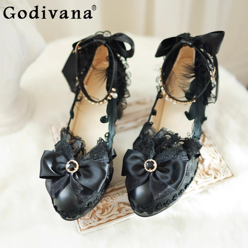 

Оригинальные японские новые женские черные туфли на высоком каблуке, женские милые элегантные модные белые свадебные туфли, туфли Мэри Джейн в стиле Лолиты для девочек