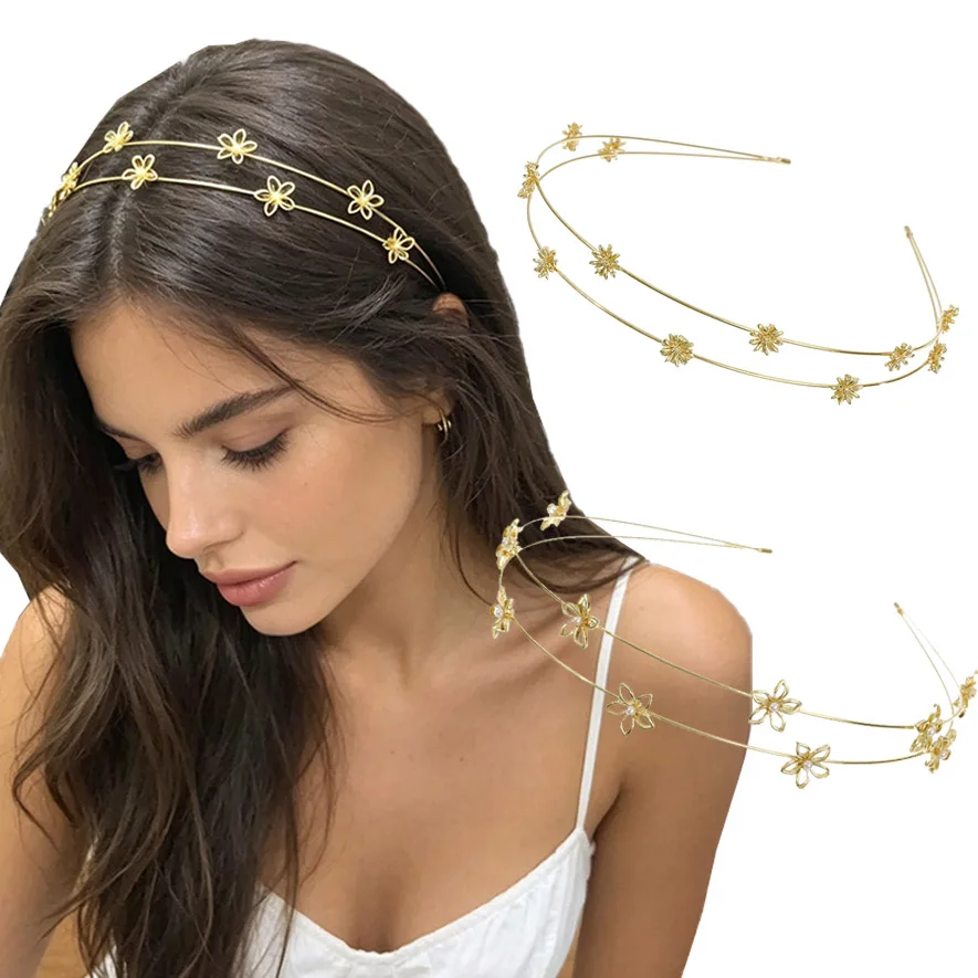 AWAYTR Simple Gold Metal Hairbands Elegant Headbands Fashion Women Crown Head Hoop Hair Styling Headwear Accessories