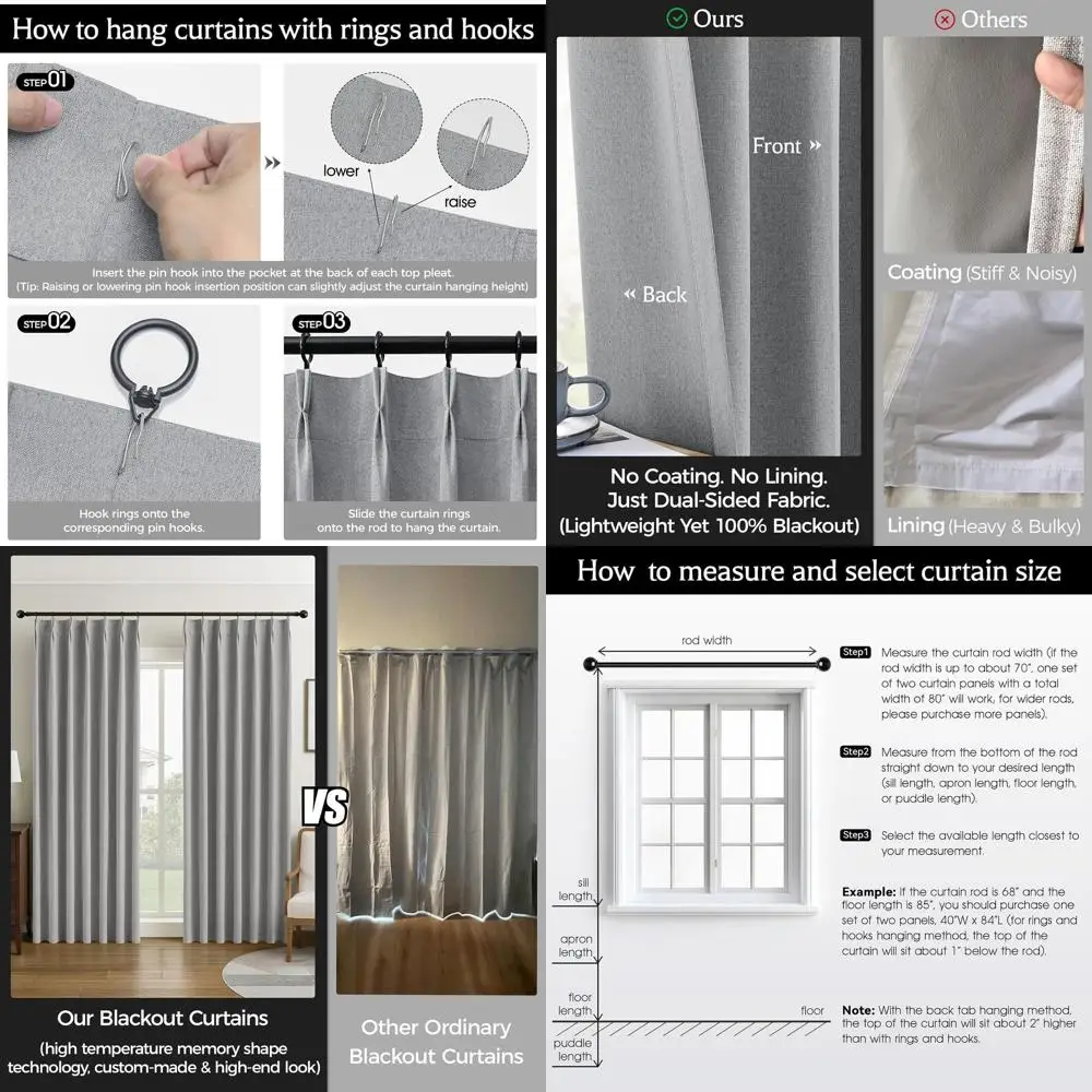 

Linen-Feel Thermal Insulated Blackout Curtains, 90 Long, 2-Panel Set, 40 Wide, Grey