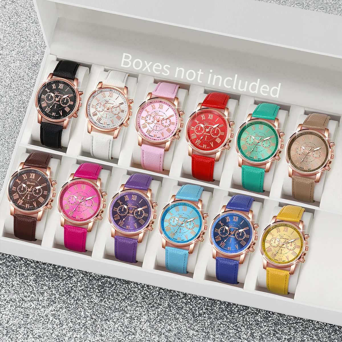 12PCS Fashion Women Watches Casual Roma Dial Leather Band Quartz Watch Reloj Mujer Relogio Feminino（Without Box）