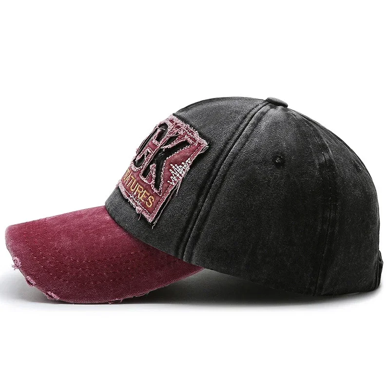 ROCK Letters Embroidered Patch Ripped Brushed Washed Distressed Design Style Unisex Cotton Adjustable Baseball Cap