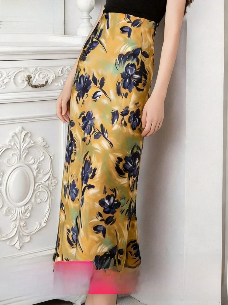 

Elegant Floral Print Halter Neck Dress Women's Summer High Waist Skirt Flared A-Line Silhouette Knee-Length Bodycon