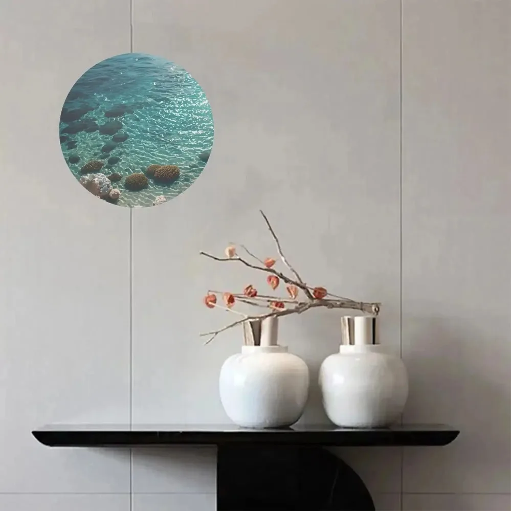 خمر تين تسجيل المشهد الساحلي جولة الألومنيوم جدار ديكور فني للمنزل جدارية #5