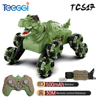 Teeggi Eight-wheeled Dinosaur RC Stunt Car With Music Lights 2.4G Double Remote Control Spray Stunt Cars 4WD Rc Off Road Car Toy