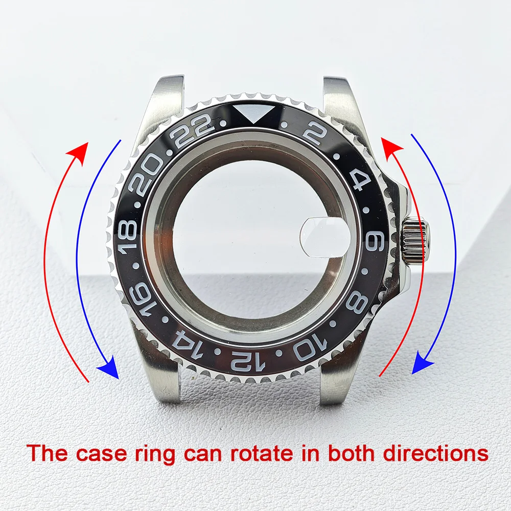 40.5MM GMT Case Sapphire glass Bidirectional Rotation No bezel watch case fit NH34/35/36 Movement Fit 28.5mm Dial Accessories