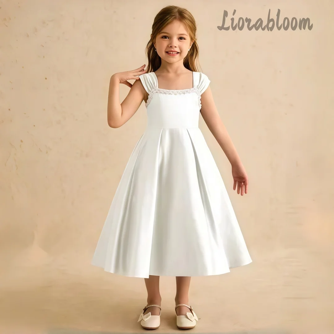 

Custom Girls' Formal Dress White Pearl Embellished Gown Flower Girl Attire Women's Wedding Party Attire Dress свадебное платье