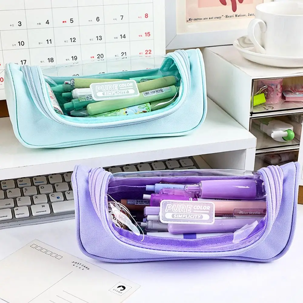 

Fashion Large Capacity Pencil Case Transparent Large opening Pencil Pouch Canvas Visible Pen Box School Supplies