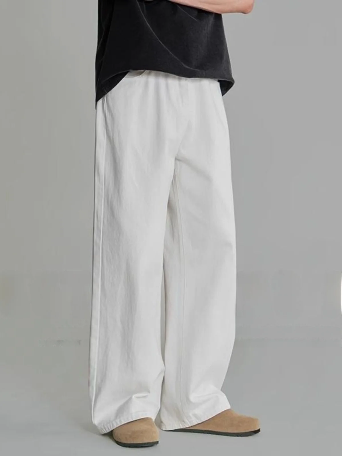 

Мужские повседневные прямые джинсы, белые хлопковые джинсовые брюки, удобная свободная посадка, осенняя одежда, модные американские уличные брюки