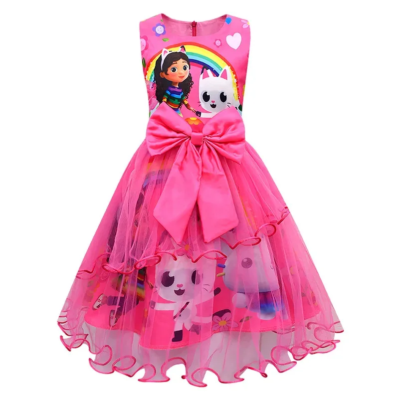 L2025l disfraz de Cosplay de gato Gabi de dibujos animados de Halloween, vestido de encaje con lazo para niñas, sombreros y bolsa, conjuntos de fiesta escolar para niños, Gabi C de Halloween