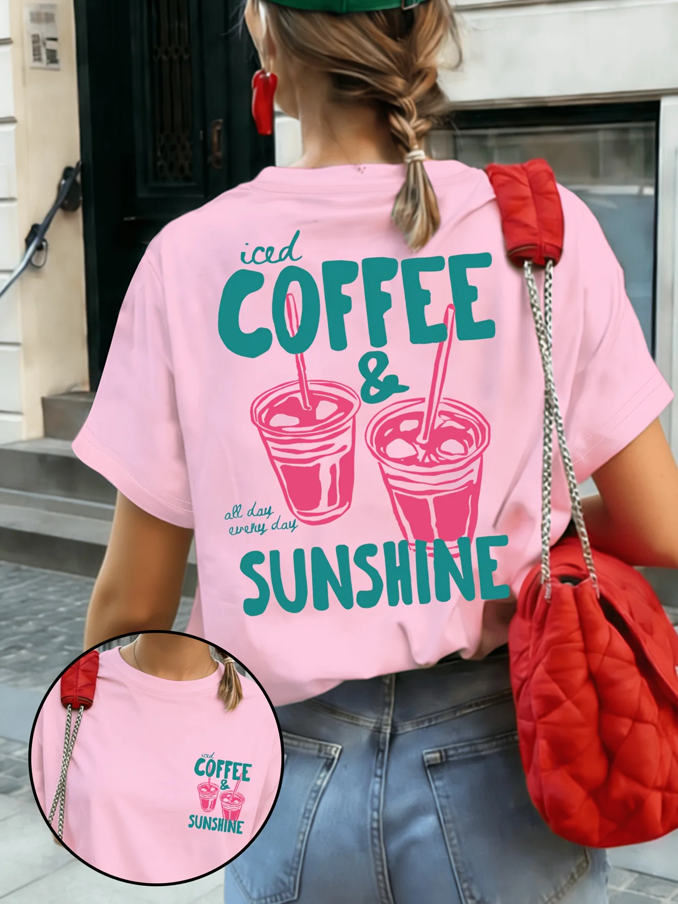 Summer New Iced Coffee & Sunshine Graphic Print Cotton T-shirt For Women Short Sleeve Tees Casual Clothes Oversized Unisex Tops view 5