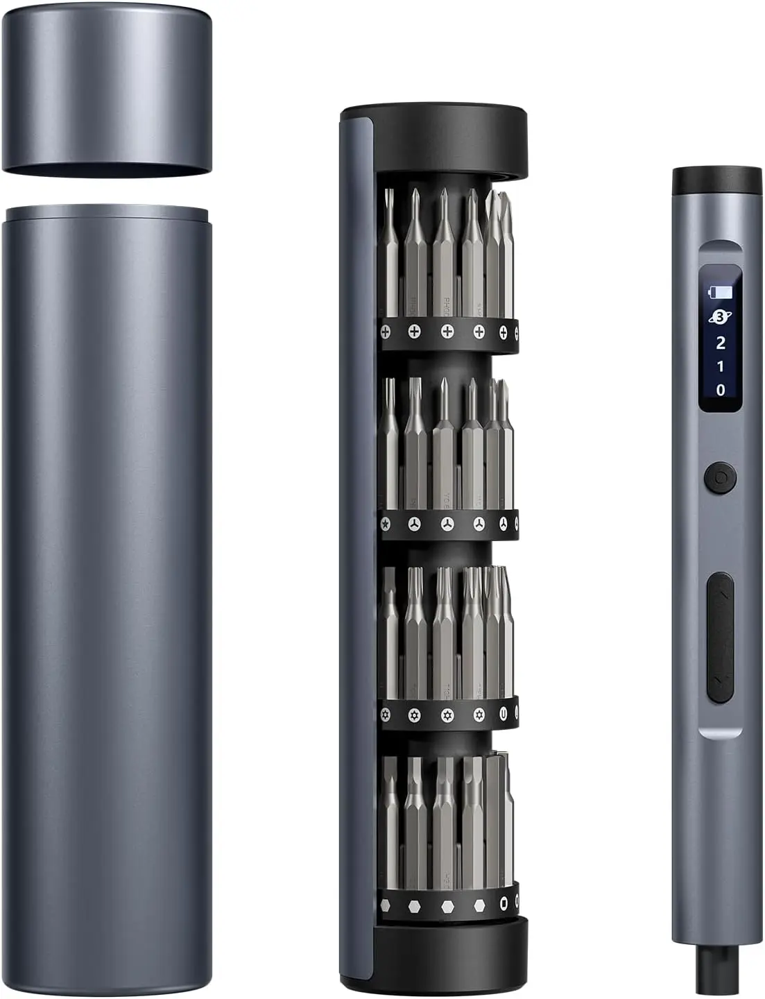 

60-in-1 Cordless Electric Screwdriver Set with LED Lights, Adjustable Torque, Aluminum Storage Box for Electronics Repair