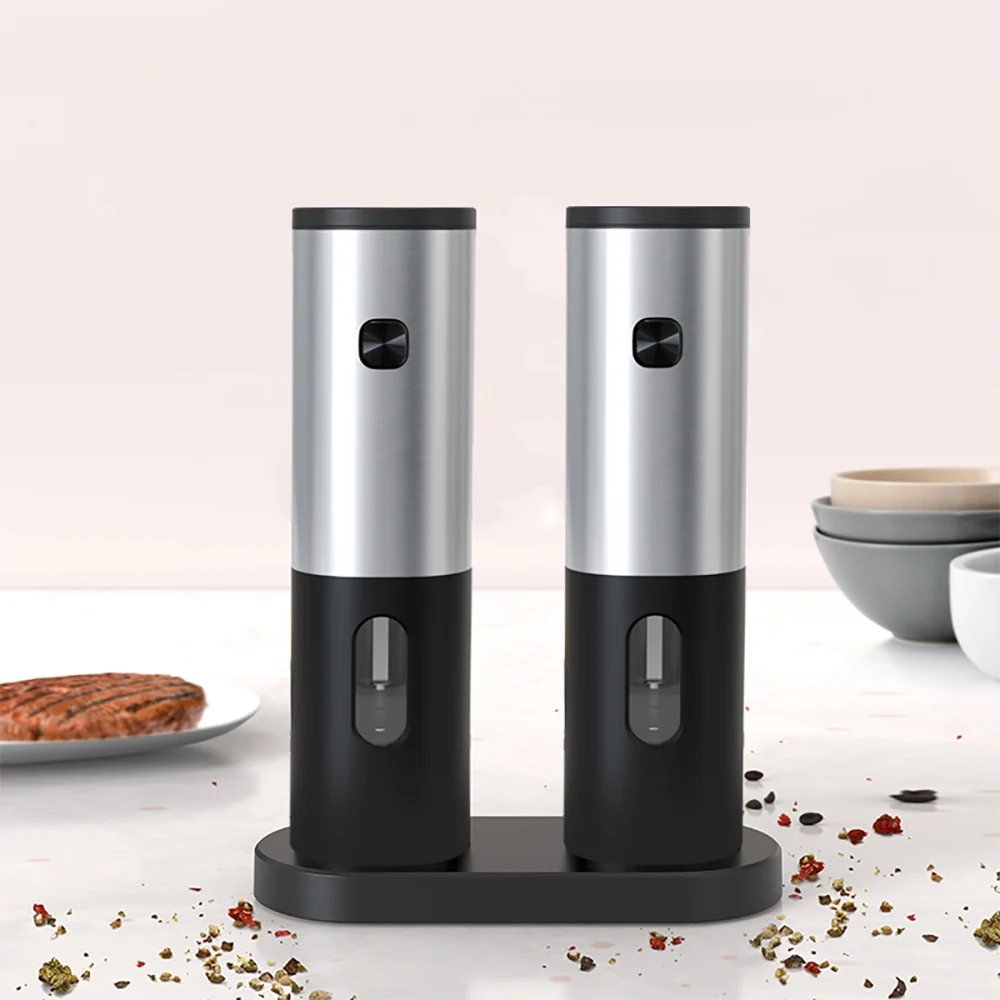 Pepper Grinders Set 2 Pcs Stainless Steel Electric Salt Pepper Grinder Set Automatic Electrical Grinding Tools For Cooking BBQ