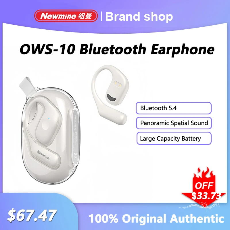 

Newmine OWS-10 Earphone Bluetooth 5.4 Touch Control OWS Wireless Headphones Noise Reduction Sports Headset 9 Hours Playback