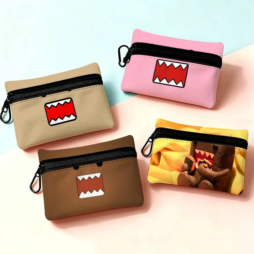 Domo Kun Anime Mini Hanging Oxford Cloth Coin Bag Durable Zipper Key Card Pouch With Carabiner