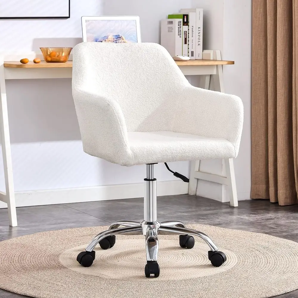

aux ur Vanity Chair Elegant White urry Makeup Desk Chairs or Girls Women ern Comy Arm Chair with Wheels in Bedroom Living Room