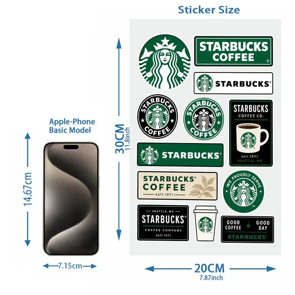 Retro Coffee Cup Vinyl Stickers, Green Mermaid Style Graphic Decals, Multi-purpose Decor for Water Bottle, Laptop, Luggage