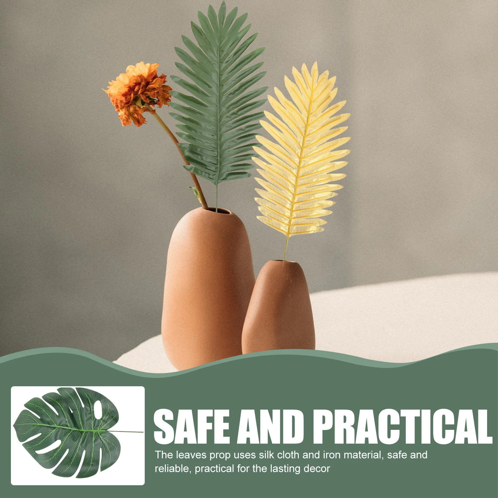 12Pcs Artificial Leaves Decoration Lifelike Fake Tropical Monstera Coconut Leaf Photo Prop Party Home Decor Foliage