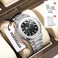POEDAGAR Square Luxury Man Watch Stainless Steel Date Men Watch Waterproof Luminous Quartz Business Men's Watches Gift with Box