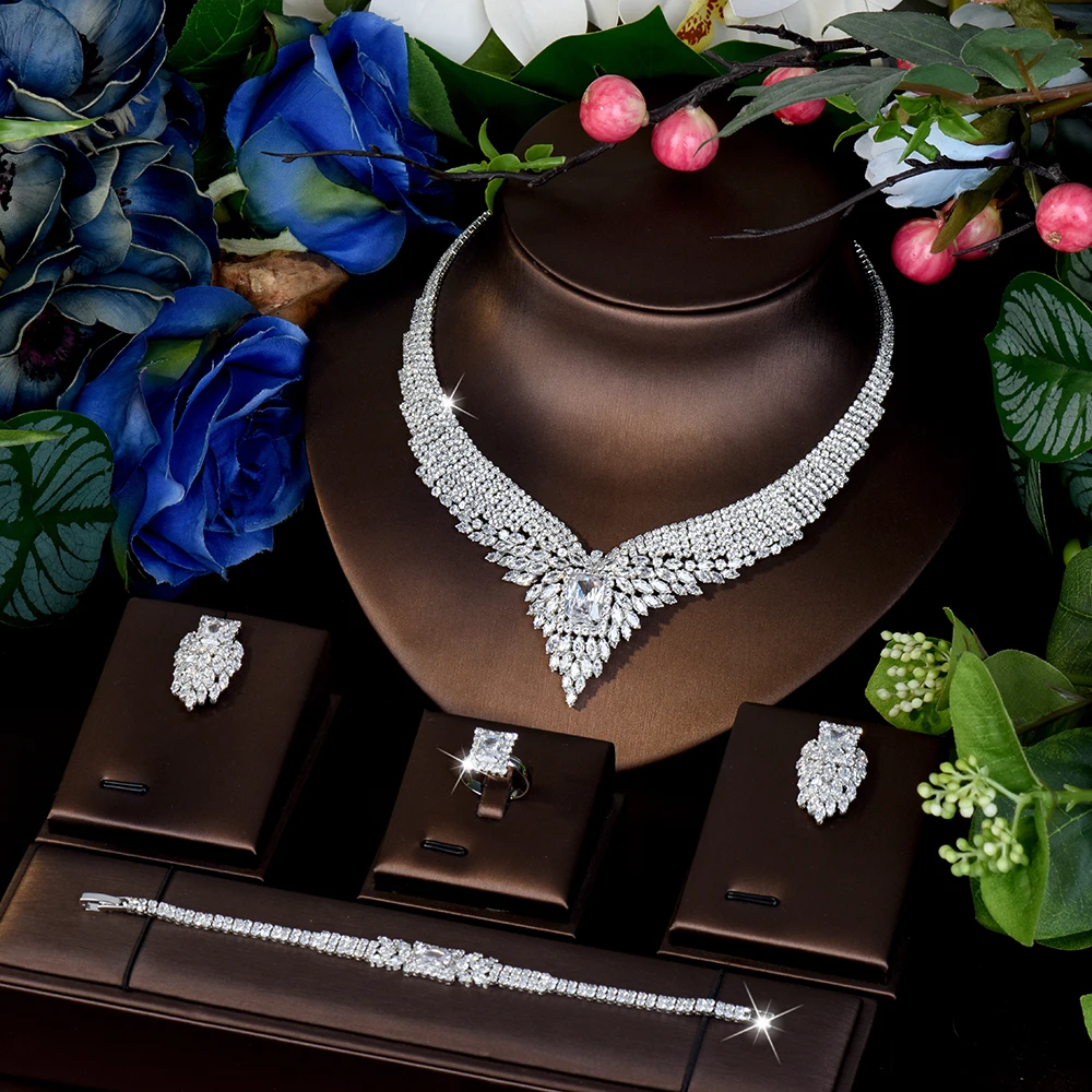 

HIBRIDE Vintage Fashion Stereo Necklace Earrings 4 Piece Women's Dress Jewelry Set Suitable For Dubai Wedding Ball Gift S-983