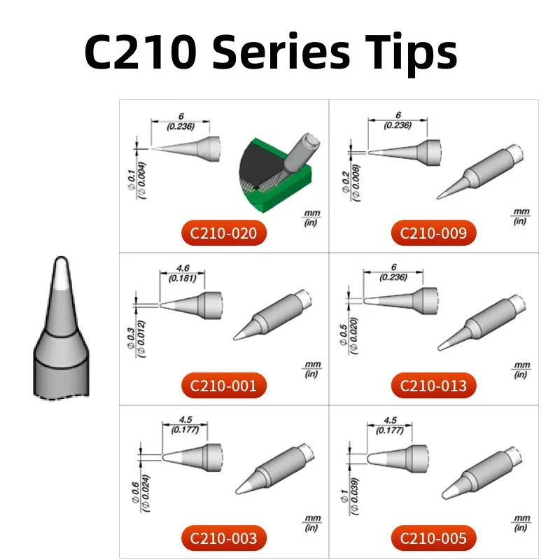 C210-027 Soldering Tips for T210/T26 Handle, Compatible for JBC SUGON t21/t28/t3602/t26/t26d for AIFEN a5/a9/a9pro/a10/a902