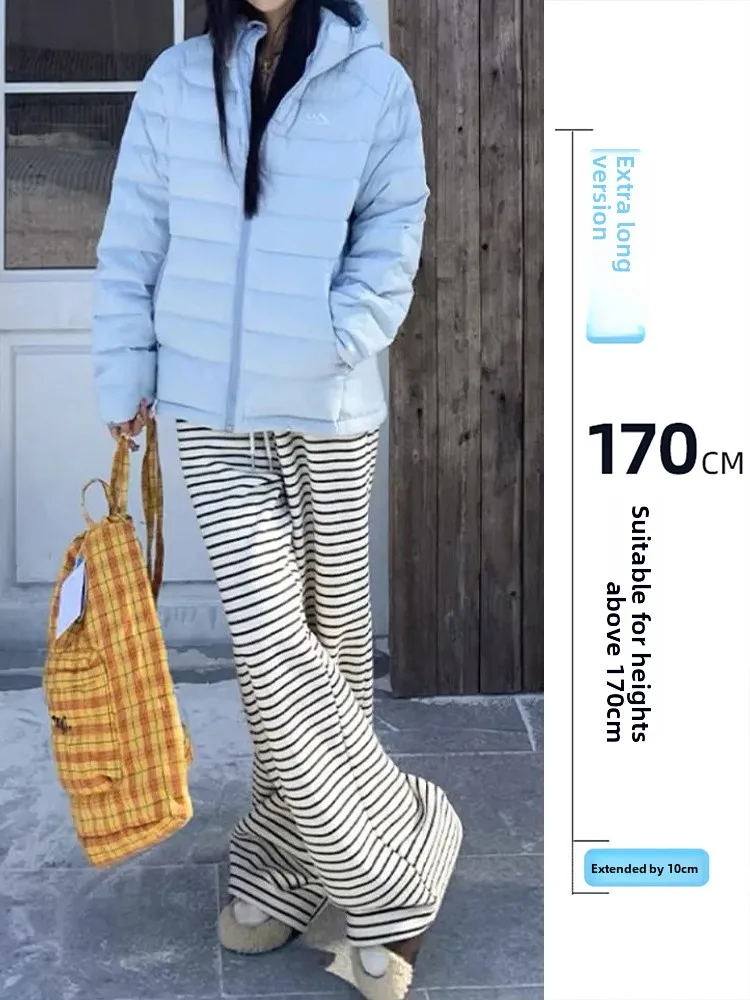 

Женские утепленные свободные вязаные повседневные брюки на осень-зиму, прямые брюки для комфортной ходьбы, с высокой талией, широкие штанины