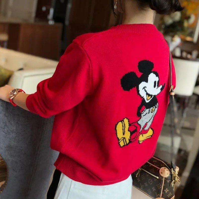 Disney mickey mouse inverno cardigan jumper tops gola alta pullovers casual camisola feminina manga longa solta camisola menina