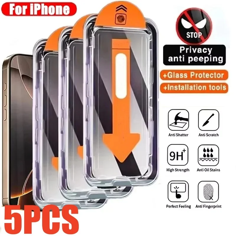 5 قطعة زجاج مقسى مضاد للنظر لهاتف آيفون 17 16 15 13 12 11 Pro Max 17Air XR XS MAX واقي شاشة الخصوصية