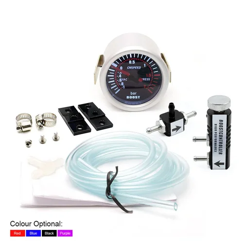 Medidor Turbo Boost de 2 ""y 52mm, lente de humo para coche de-2 barras con Kit de controlador Turbo Boost automático ajustable de 1-30 PSI