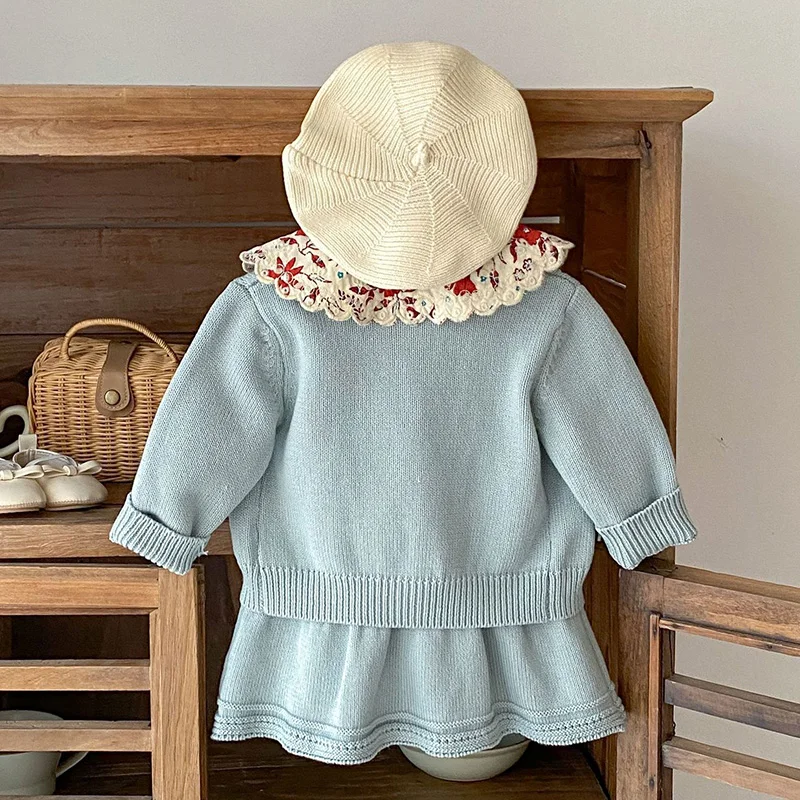 2024 New Spring Infant Baby Girl Knitting Clothes Set Long Sleeved Cardigan Coat+Jumpsuit Toddler Baby Knitted Clothing Suit