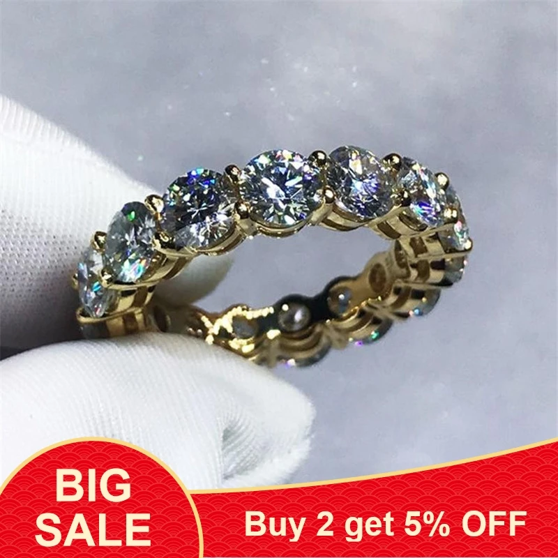 3 colors Finger ring Round 4mm Diamond Yellow Gold Filled 925 silver Enagement Wedding Band Rings for women Men Jewelry