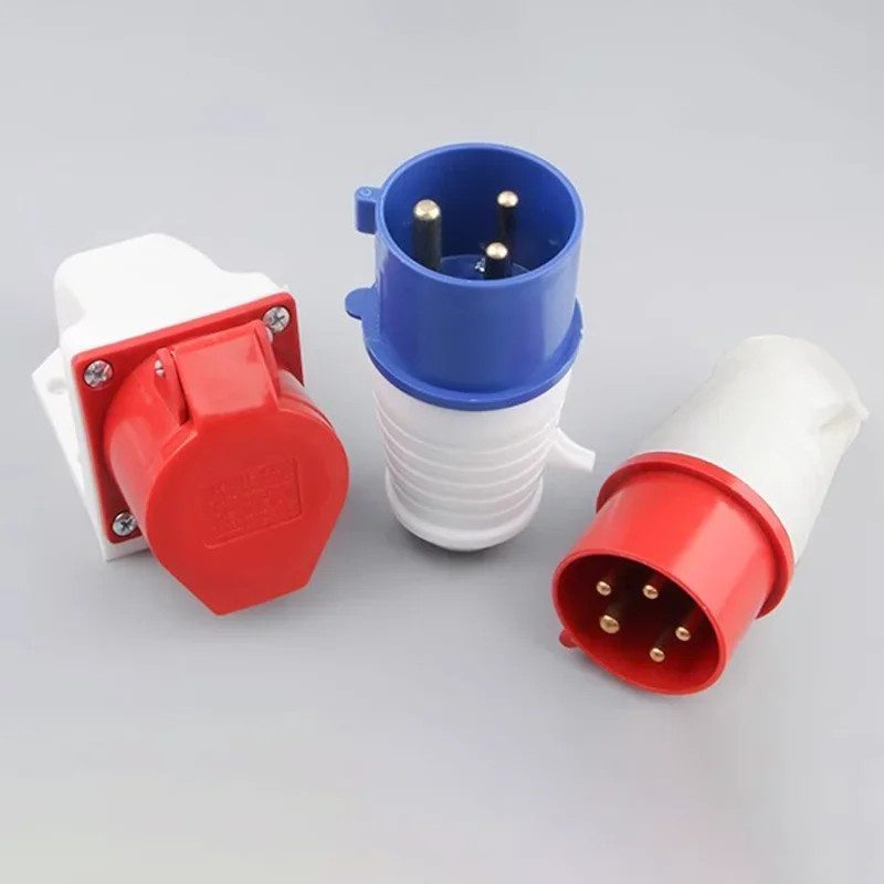 3PIN 4PIN 5PIN Industrial plug and socket waterproof connector 16A/32A IP44 waterproof electrical connection wall mount socket