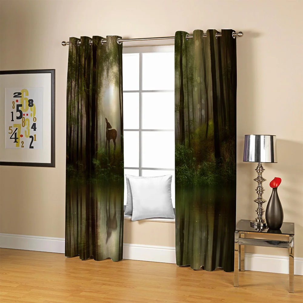 Custom green curtains forest 3d curtains new bay window balcony thickened windshield blackout curtains