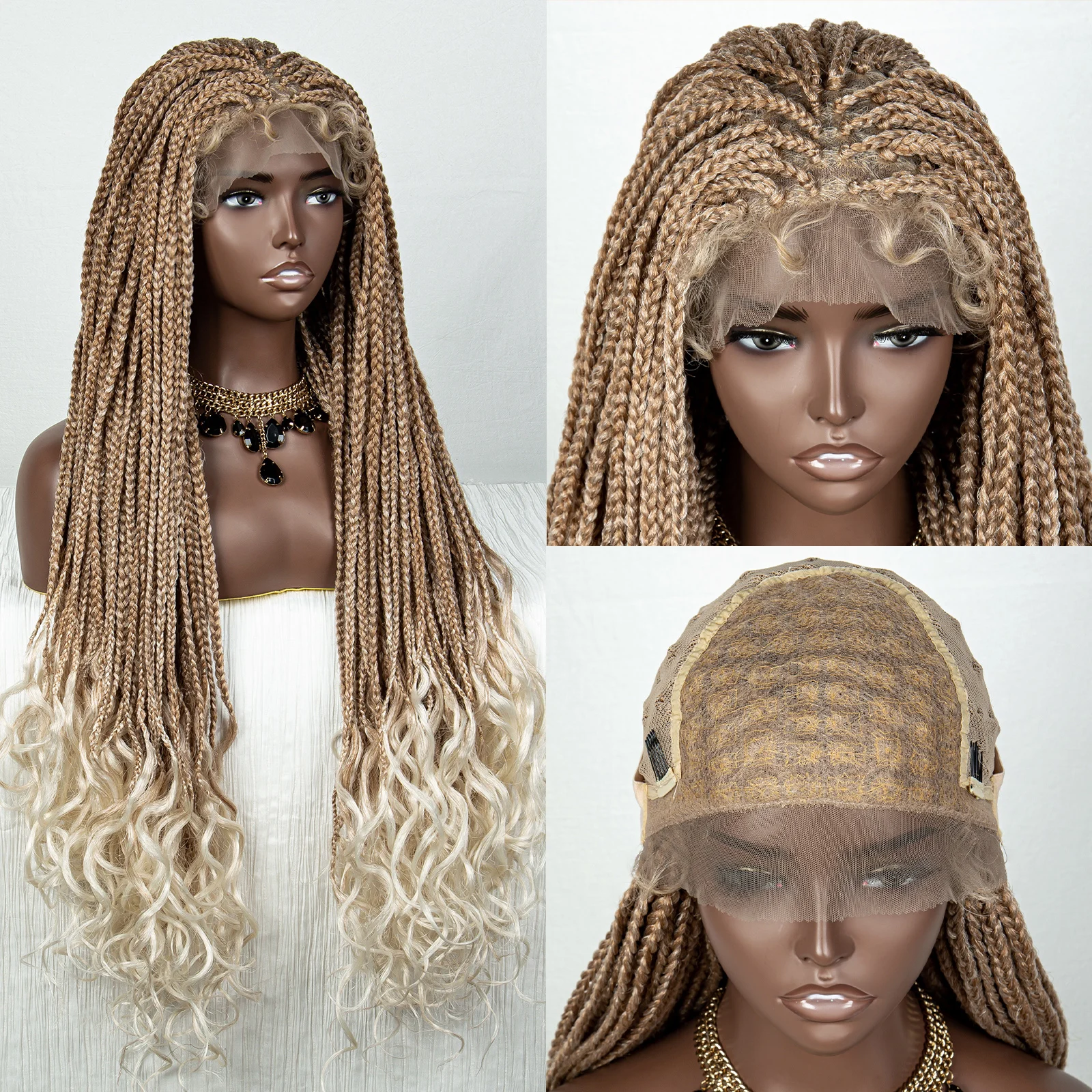 Peluca sintética trenzada con malla frontal para mujeres negras, pelo de bebé de 36 pulgadas, color rubio 613