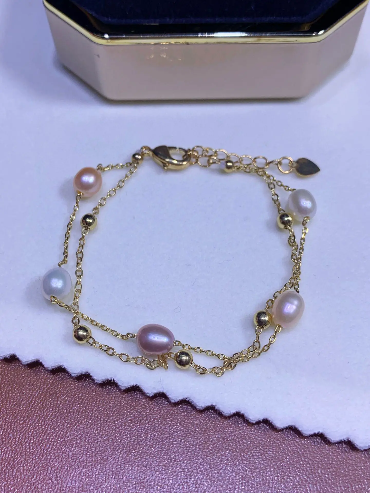 18K gold double layer South Sea Genuin white Pearl BRACELET 7.5-8