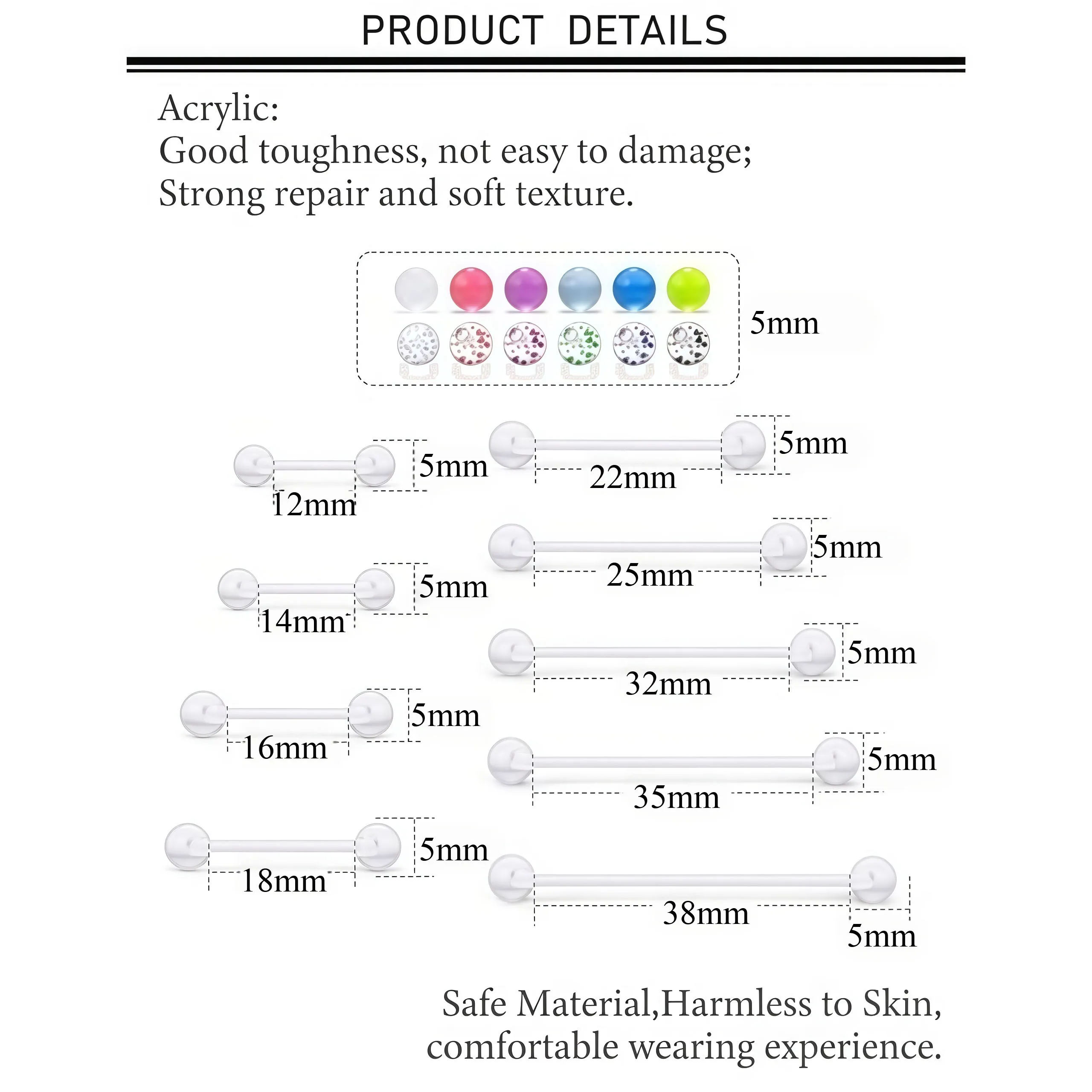 42Pcs Flexible Acrylic Straight Barbell Retainer Set Clear Plastic Tongue Nipple Piercing Rings Pregnancy Body Piercing Jewelry