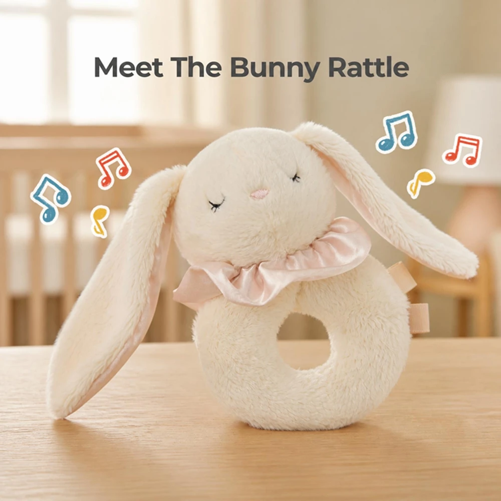 Soft Milestone Blocks Baby Bunny Rattle Ring Wooden Teether Monthly Growth Photo Prop Sensory Montessori Educational Baby Shower