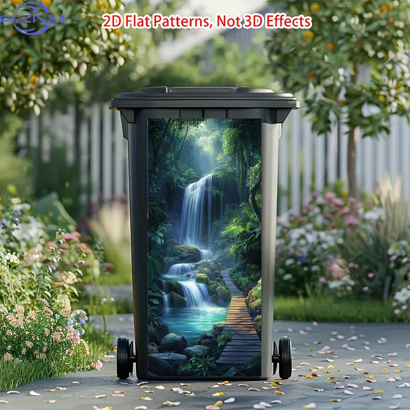 Waterfall Stickers Decoration, Tropical Rainforest Stickers, Classic Self-Adhesive Removable Trash Can Stickers, Serene Landsc