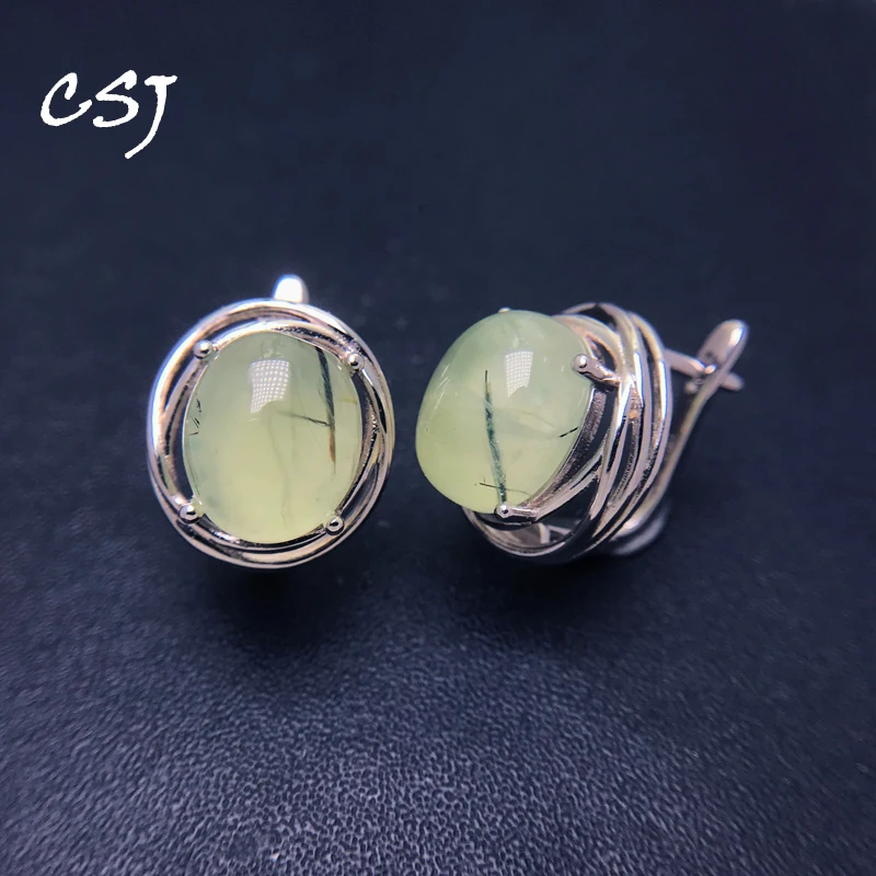 Elegant Natural Prehnite Earring 925 Silver Sterling Green Grapestone 10*12mm Fine Jewelry for Women Party Birthday Gift
