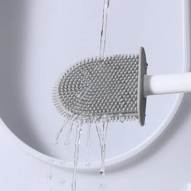 Toilet Brush Water Leak Proof With Base Silicone Wc Flat Head Flexible Soft Bristles Brush With Quick Drying Holder Set view 4