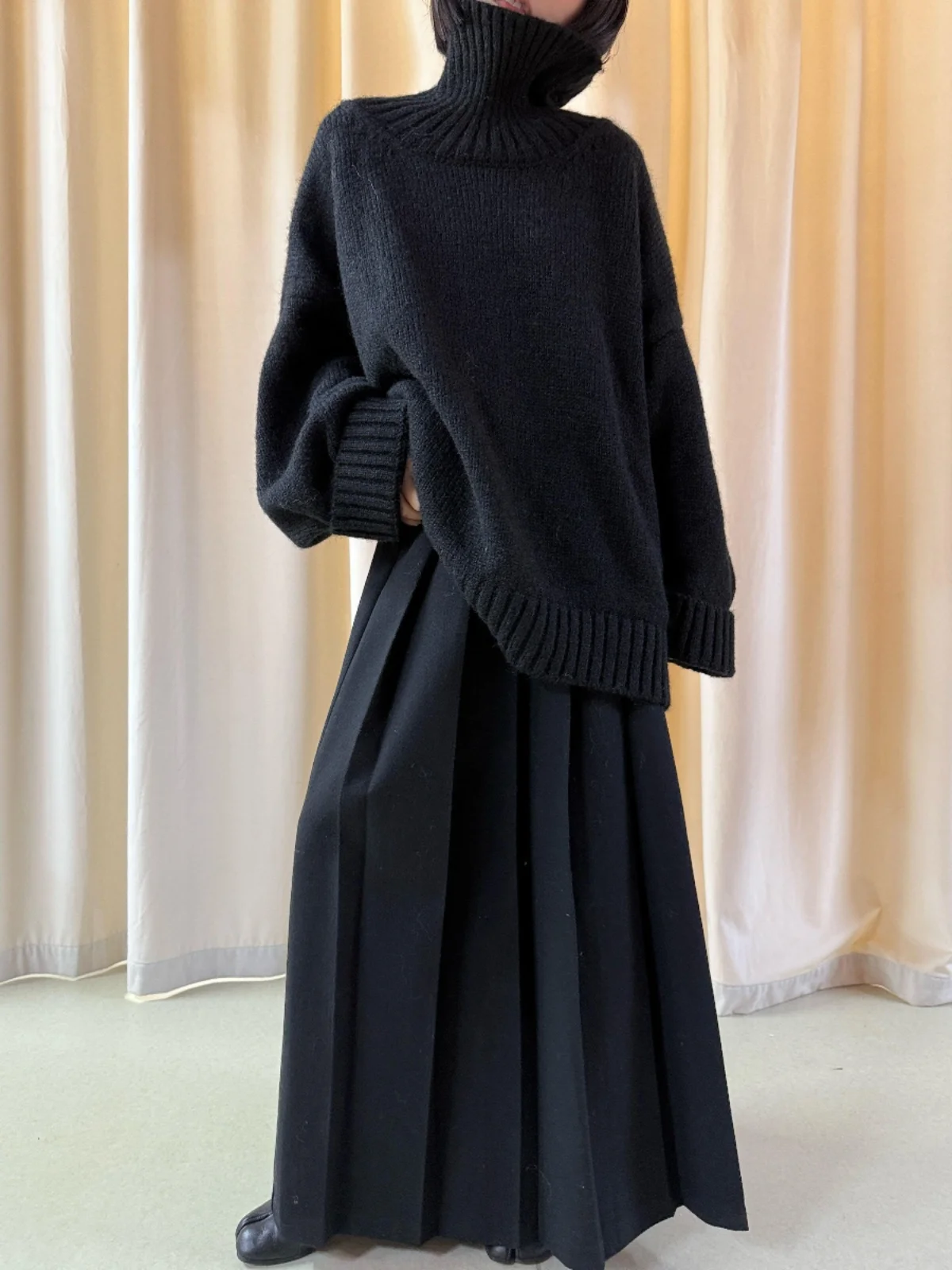 

Женский утепленный свитер-пальто оверсайз с высоким воротником, модный, в расслабленном стиле, осенне-зимняя верхняя одежда, свободный крой, вязаный топ