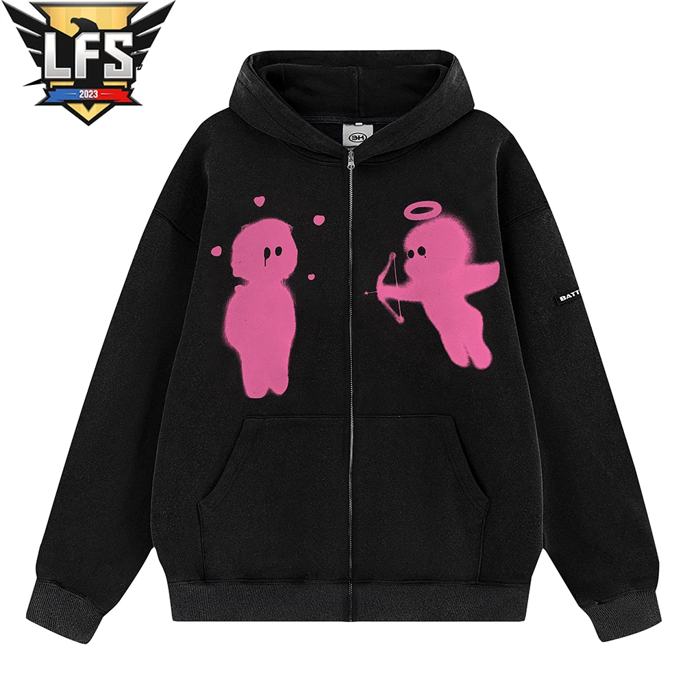 

Fashion Cupid Letter Print Hoodies Harajuku Casual Cotton Loose Sweatshirts Hooded Unisex Autumn Vintage Streetwear Oversized