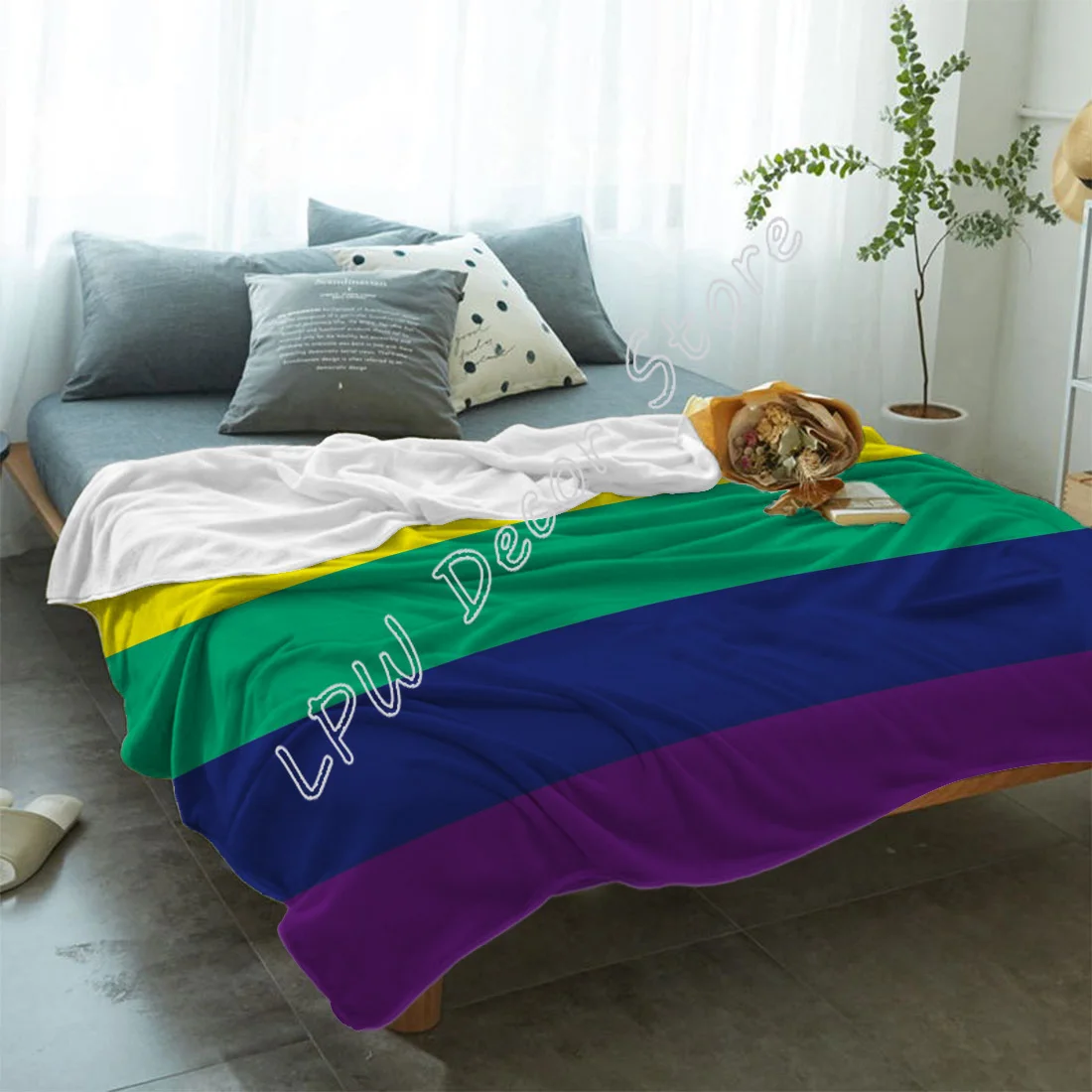 Flannel Blankets Colorful Stripe  Pride Rainbow Blanket Cushion Warm Throws on Sofa Bed Home Bedspread Travel Fleece Blanket