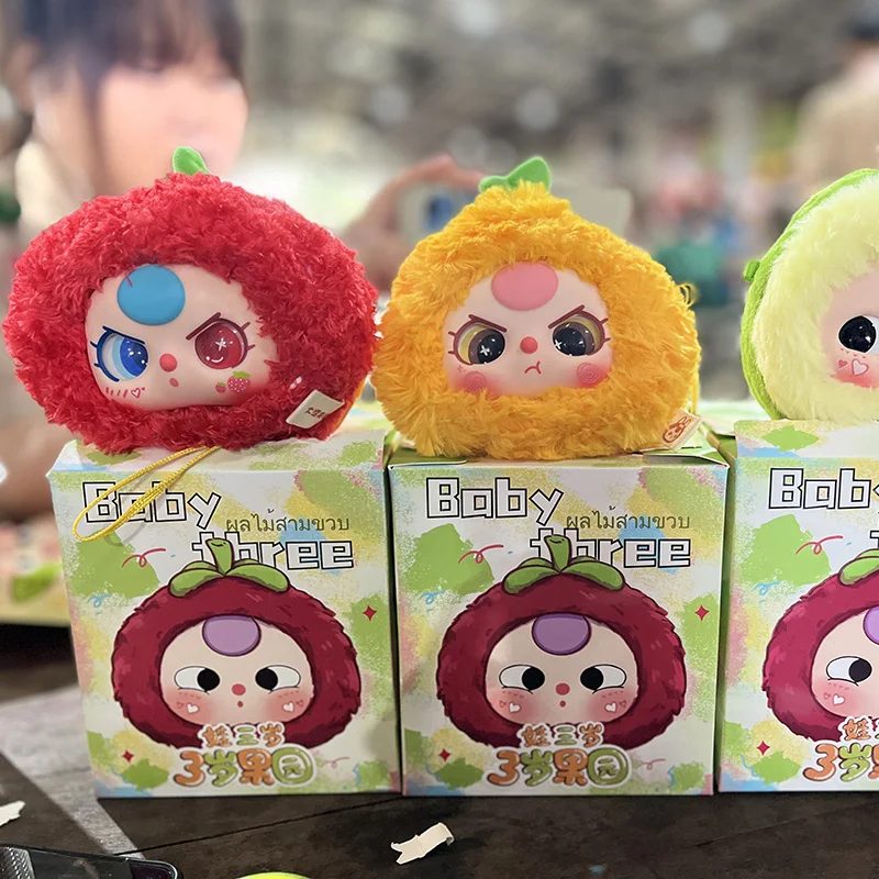 Bebê três frutas série bonecas de pelúcia caixa cega brinquedos kawaii bebê três v4 modelo caixa mistério boneca de pelúcia pingente para meninas presentes