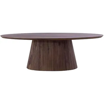 Round Coffee Table, Rustic Brown Wood Finish, Elegant Fluted Design, 47.25”x23.5”x15”, Spacious Tabletop