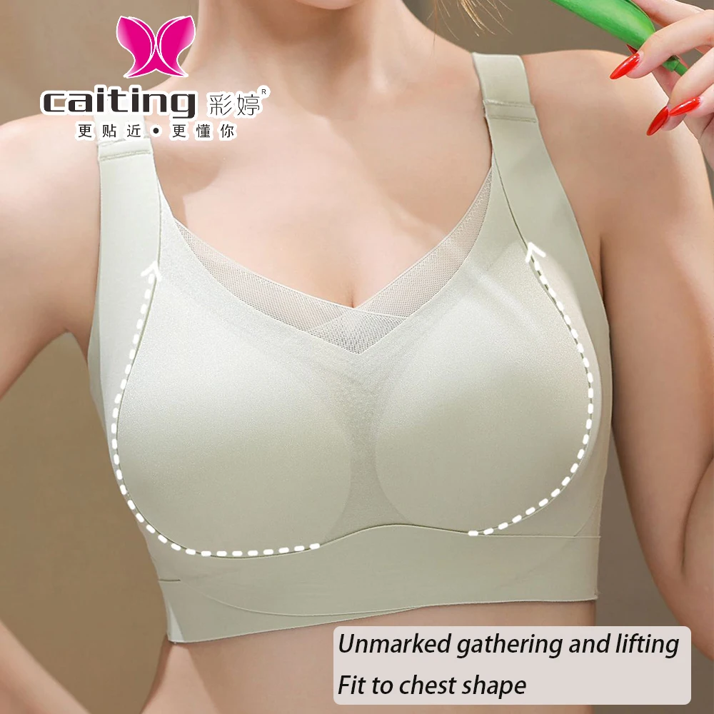 CAITING Dámská sexy sportovní podprsenka s krajkou, bez kostic, bez kostic, top na jógu - náhled 5